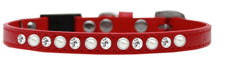 Pearl and Clear Jewel Breakaway Cat Collar Red Size 10